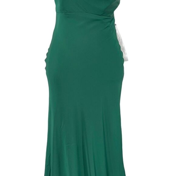 NWOT Ieena For MacDuggal One Shoulder Double Strap Satin Gown Emerald Green 4 - Picture 7 of 14